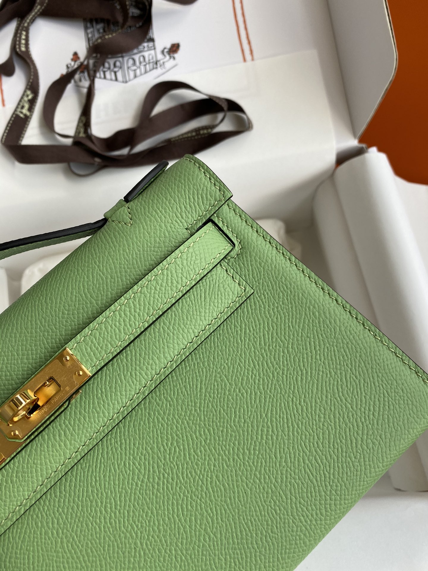 Hermes Mini Kelly Pochette 22cm Bag In Kiwi Green Epsom Leather